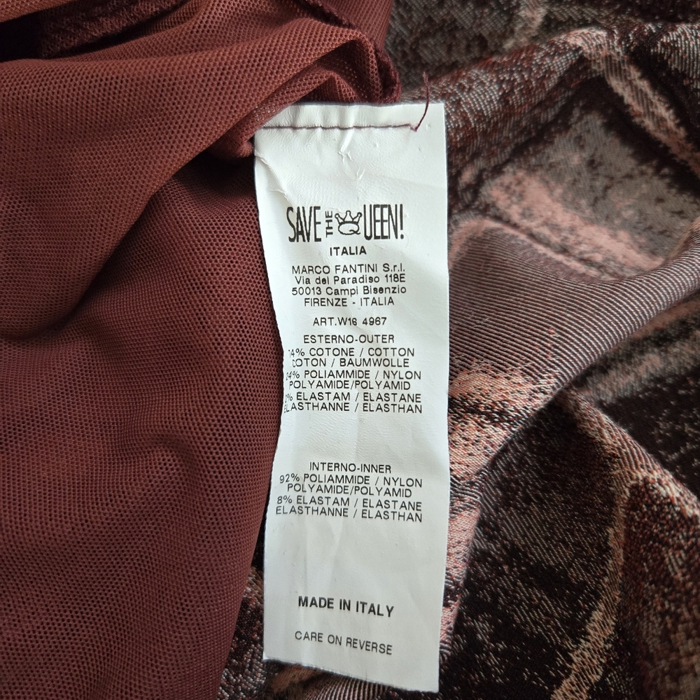 Save The Queen Sheath Dress Leather Inserts Rose Gold Sequins Geometric Maroon M - Picture 12 of 14